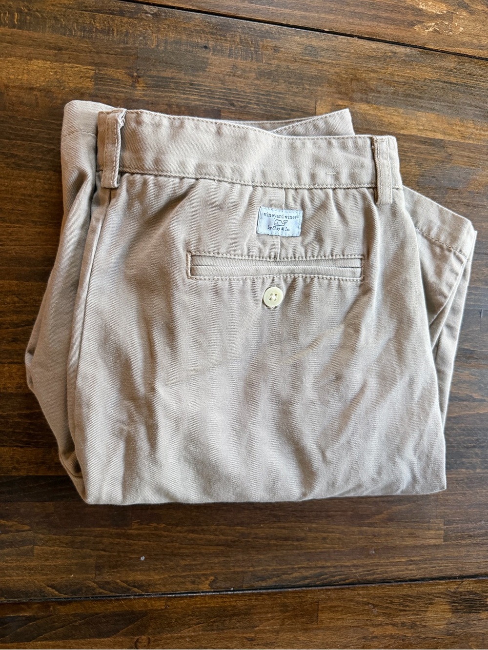Vineyard Vines Club Shorts Khaki Tan Mens 36 Flat Front Chinos Cotton 9” Inseam